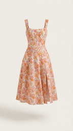 Dahlia Floral Print Midi Dress - Lightweight Cotton Summer Dress for Casual Outings and Beach Wear