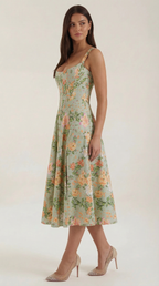 Dahlia Floral Print Midi Dress - Lightweight Cotton Summer Dress for Casual Outings and Beach Wear