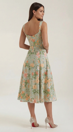 Dahlia Floral Print Midi Dress - Lightweight Cotton Summer Dress for Casual Outings and Beach Wear
