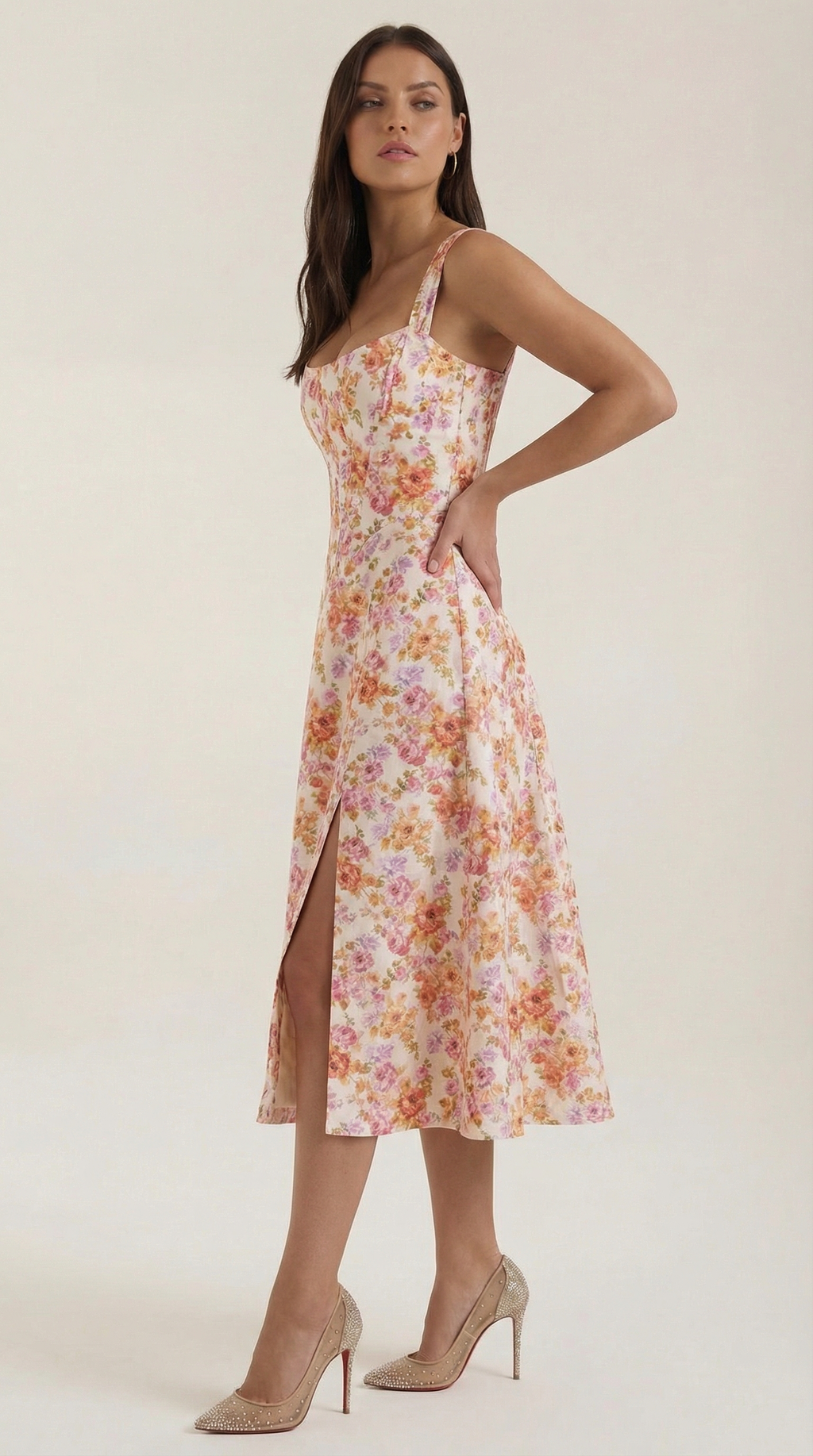Dahlia Floral Print Midi Dress - Lightweight Cotton Summer Dress for Casual Outings and Beach Wear