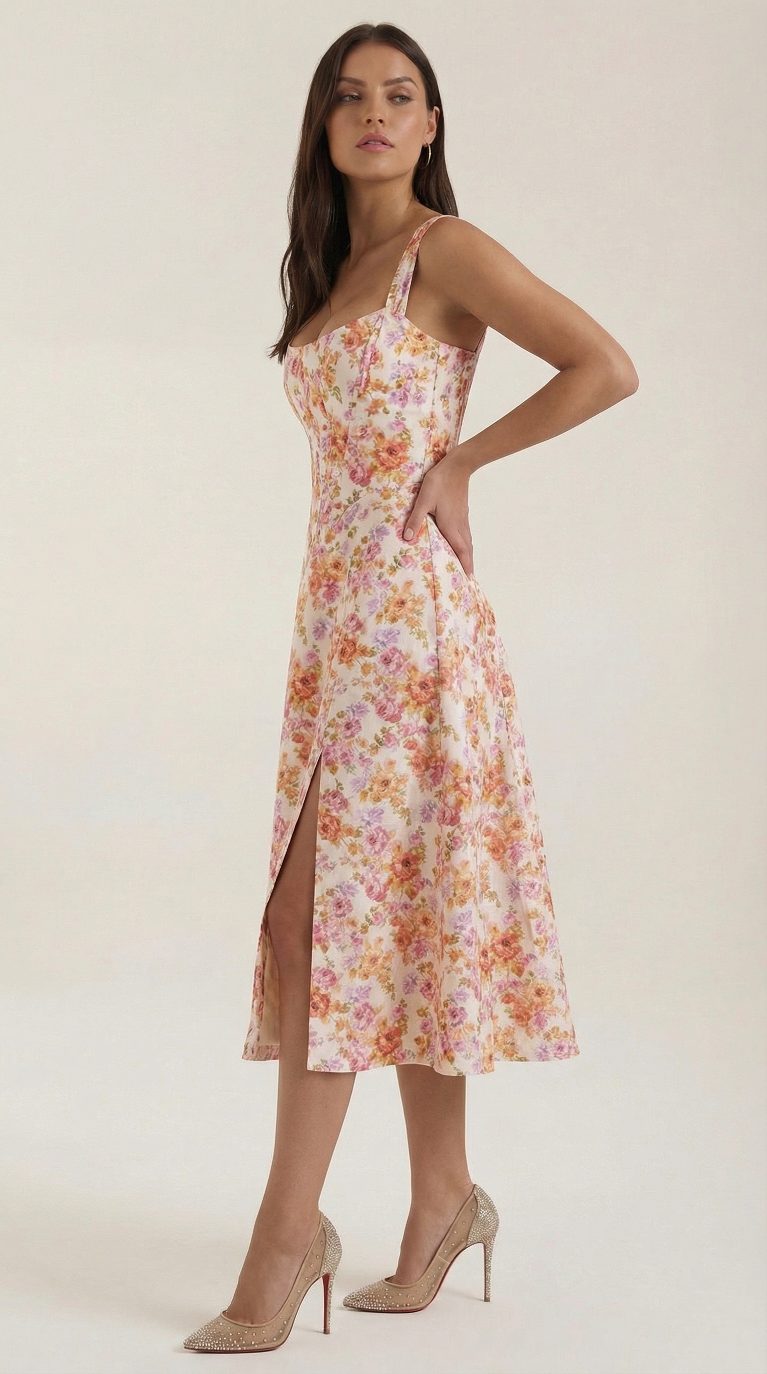 Dahlia Floral Print Midi Dress - Lightweight Cotton Summer Dress for Casual Outings and Beach Wear