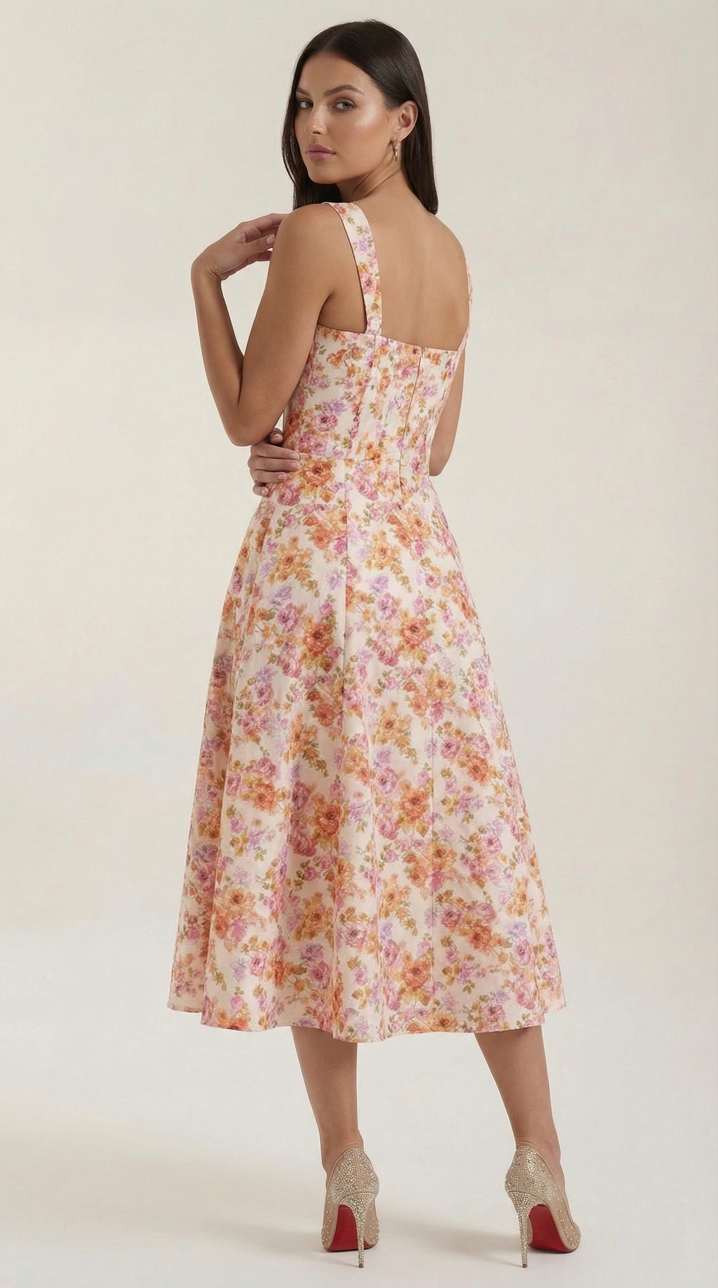 Dahlia Floral Print Midi Dress - Lightweight Cotton Summer Dress for Casual Outings and Beach Wear