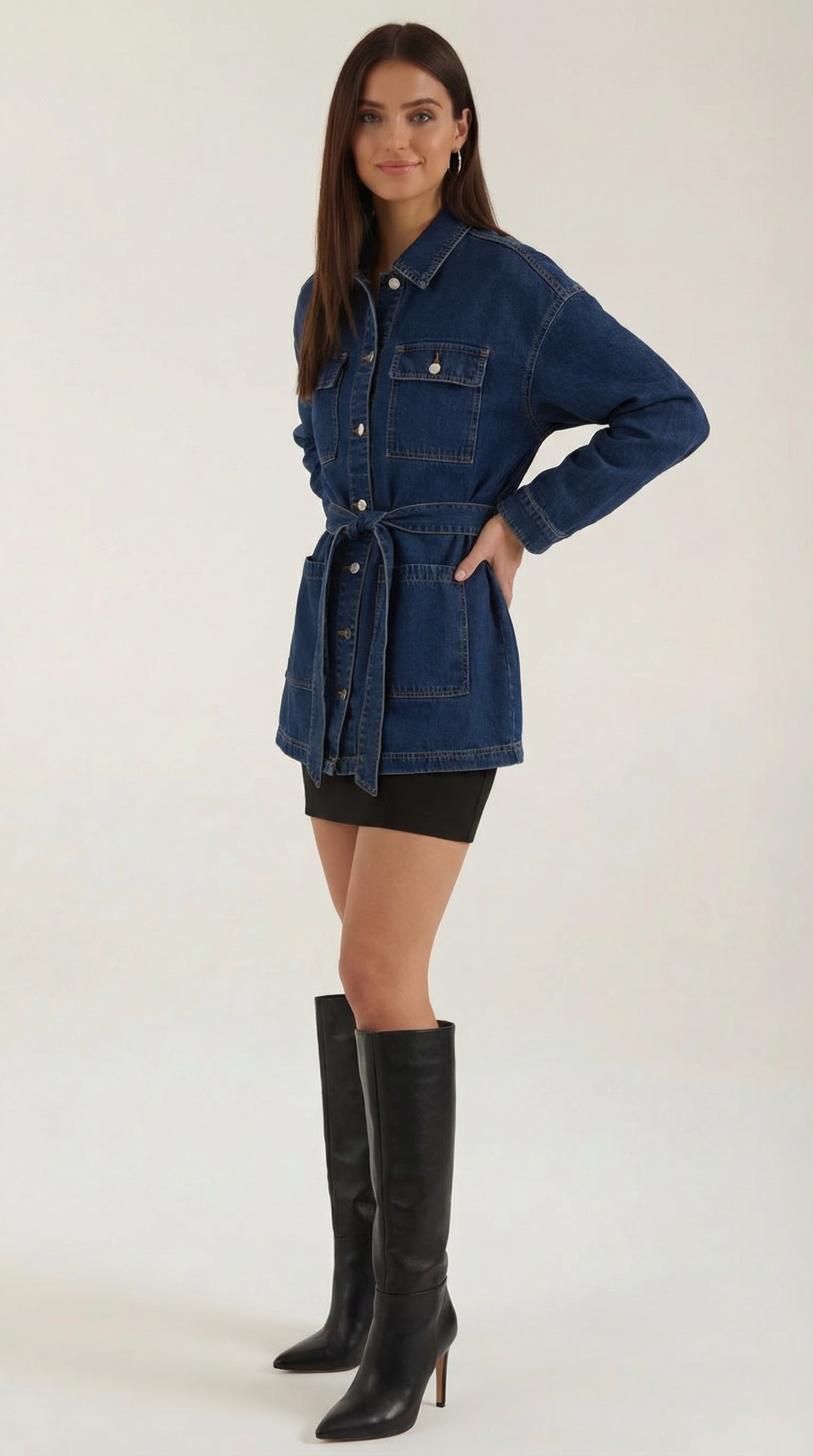 Denim Jacket with Belt for Women - Classic Style, Casual Wear, Versatile Outerwear, Available in Multiple Sizes
