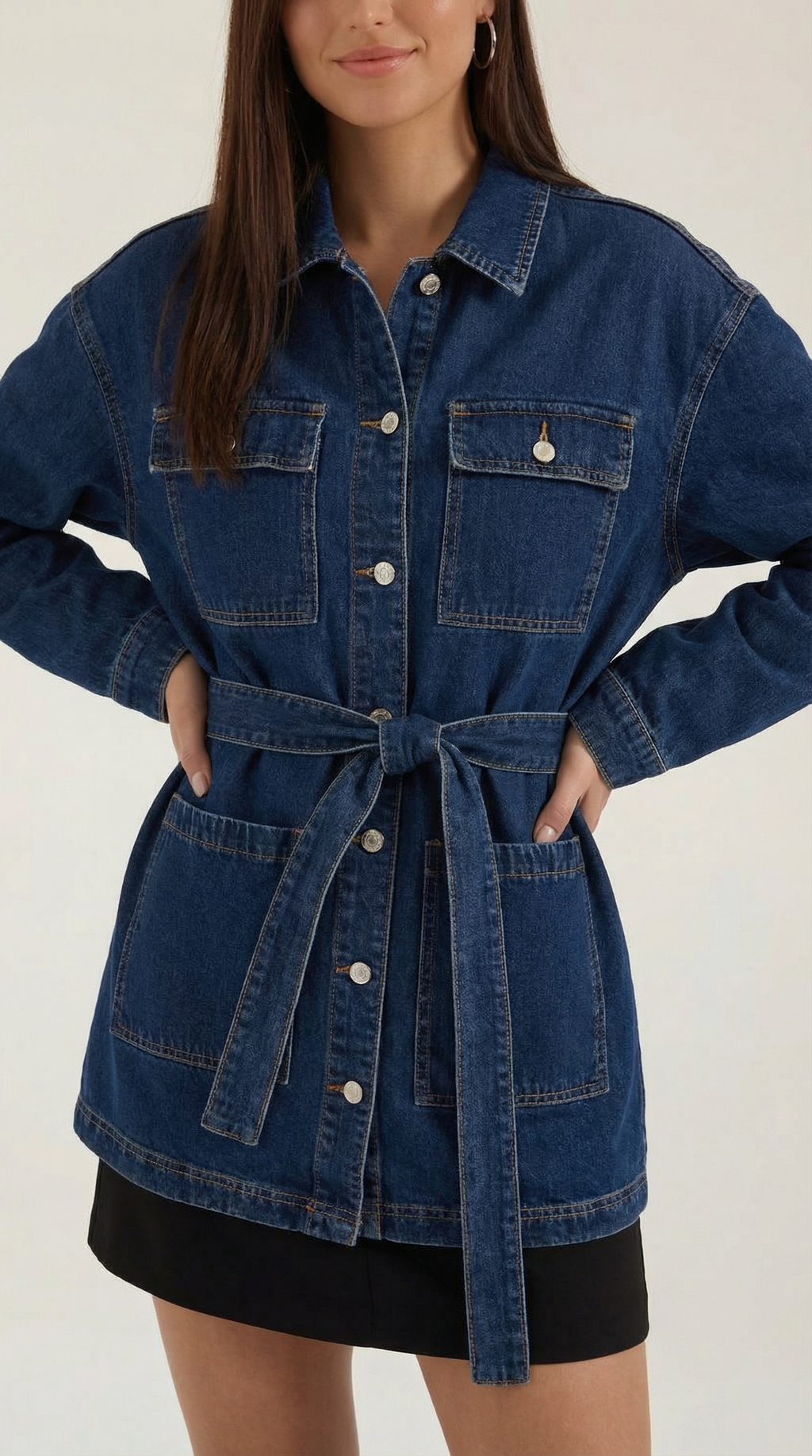 Denim Jacket with Belt for Women - Classic Style, Casual Wear, Versatile Outerwear, Available in Multiple Sizes