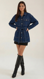 Denim Jacket with Belt for Women - Classic Style, Casual Wear, Versatile Outerwear, Available in Multiple Sizes