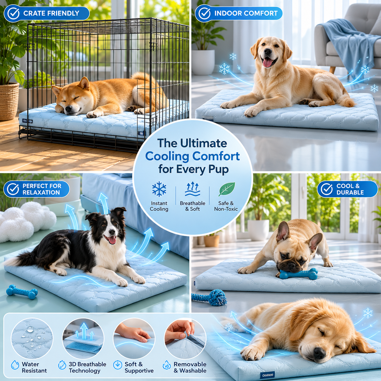 Dog Cooling Mat Gel – Pressure Activated, Indoor/Outdoor Use – Summer Relief, Pet Comfort