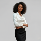 Draped Collared Blouse for Women - Regular Fit, Elegant Business Casual Style, Perfect for Office Wear