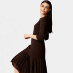 Elegant Pleated Knit Midi Dress for Women - Long Sleeve Casual Wear