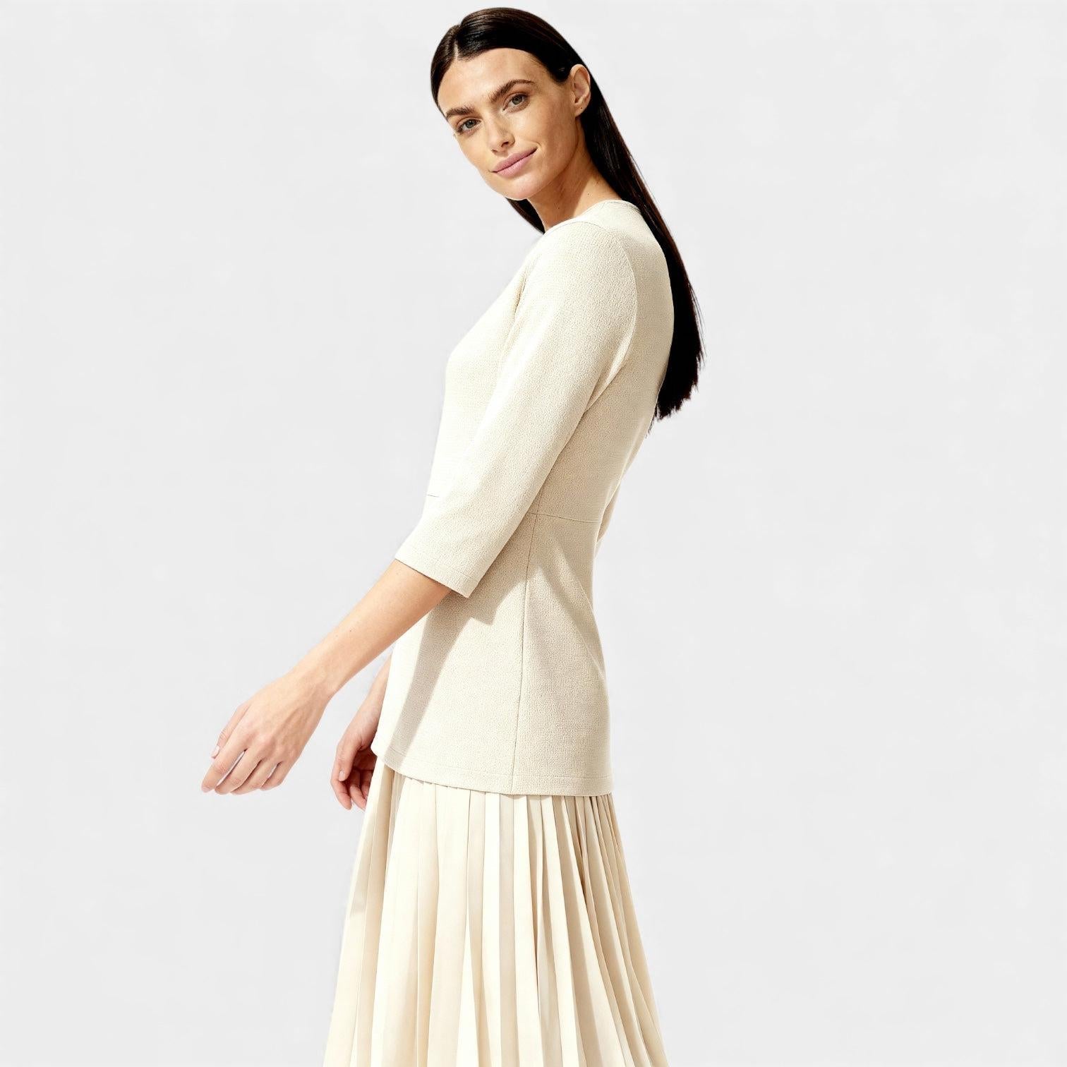 Elegant Pleated Knit Midi Dress for Women - Long Sleeve Casual Wear