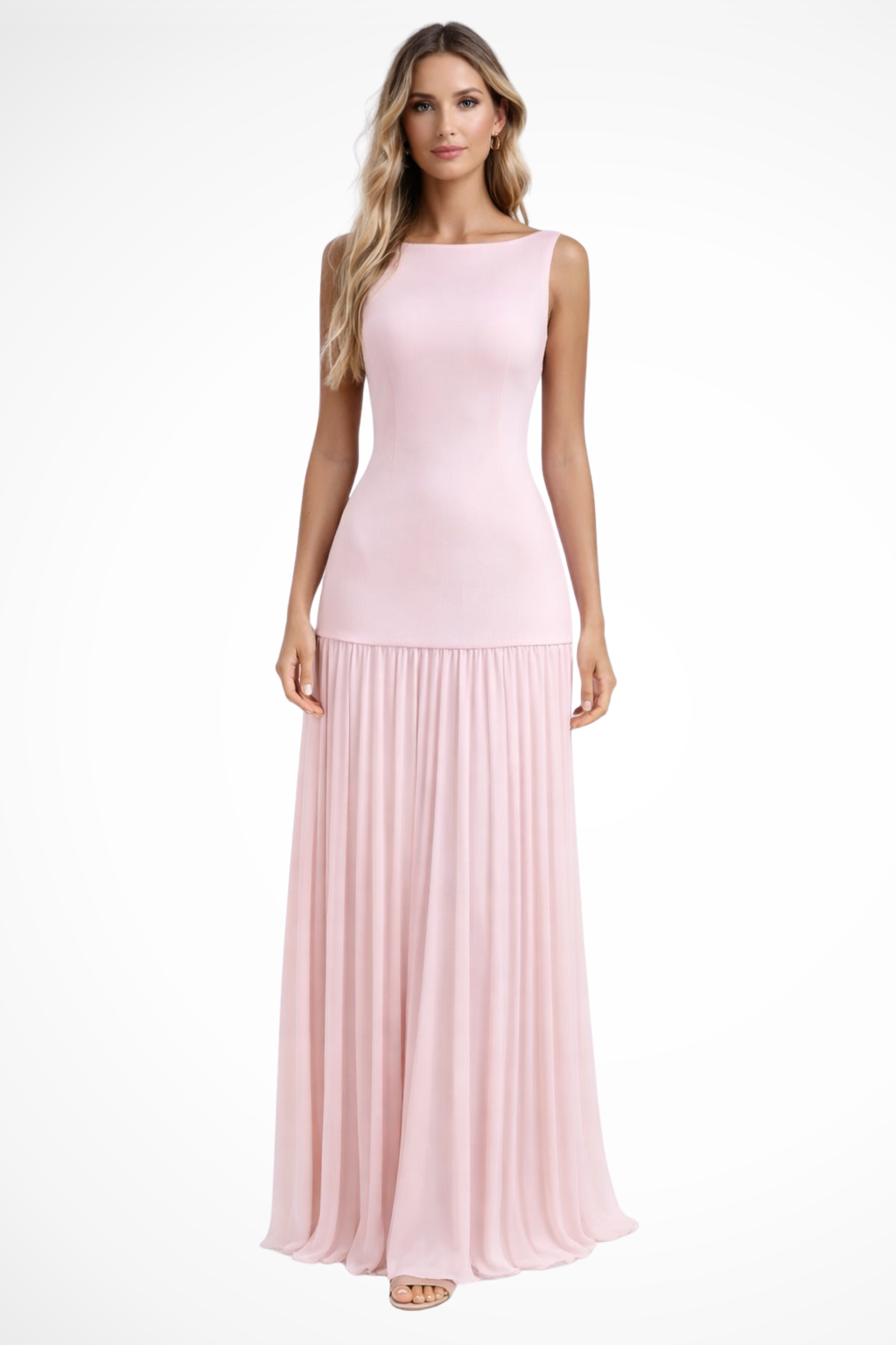 Elegant Pleated Maxi Dress for Women | Formal Evening Wear in Chiffon