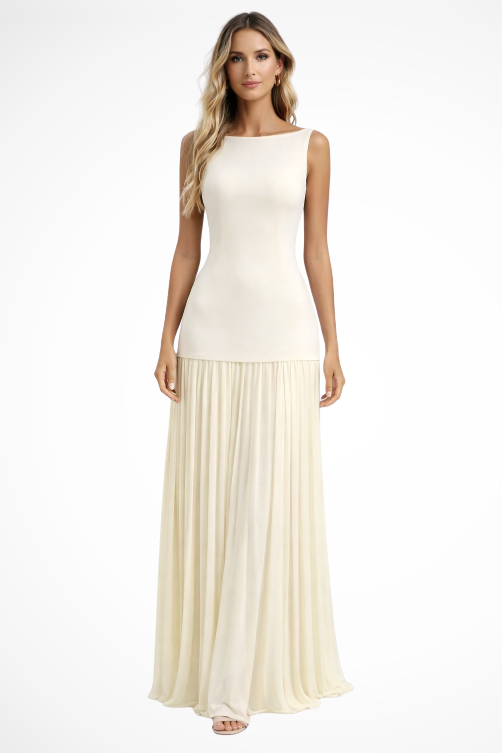 Elegant Pleated Maxi Dress for Women | Formal Evening Wear in Chiffon