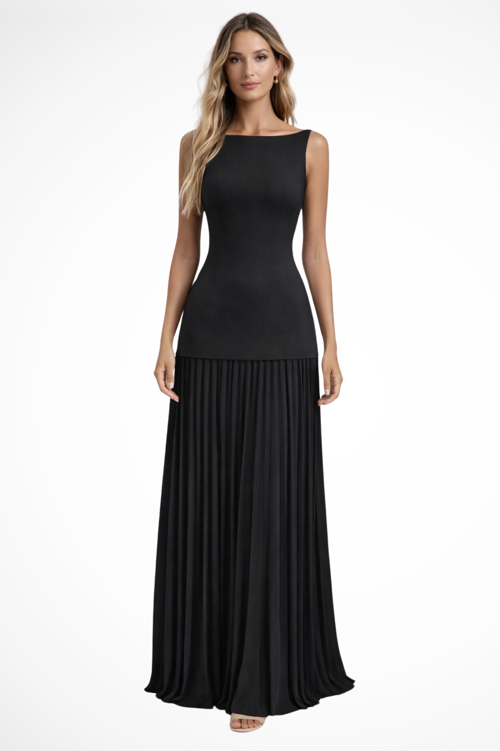 Elegant Pleated Maxi Dress for Women | Formal Evening Wear in Chiffon