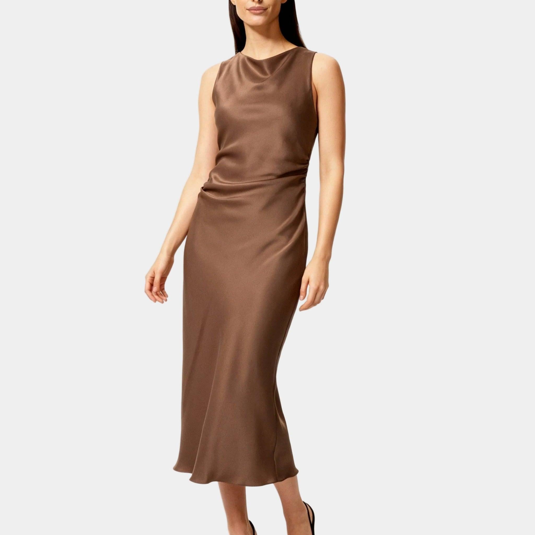 Elegant Satin Midi Dress for Women - Evening Wear, Perfect for Parties and Special Occasions