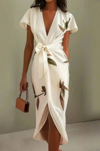 Elegant Wrap Midi Summer Dress for Women - Lightweight Fabric, Perfect for Casual Outings