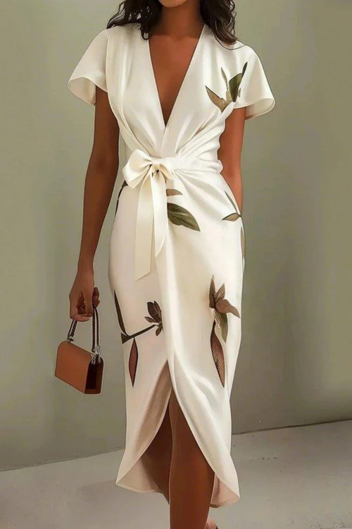 Elegant Wrap Midi Summer Dress for Women - Lightweight Fabric, Perfect for Casual Outings