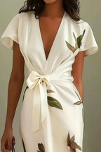 Elegant Wrap Midi Summer Dress for Women - Lightweight Fabric, Perfect for Casual Outings