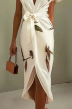 Elegant Wrap Midi Summer Dress for Women - Lightweight Fabric, Perfect for Casual Outings