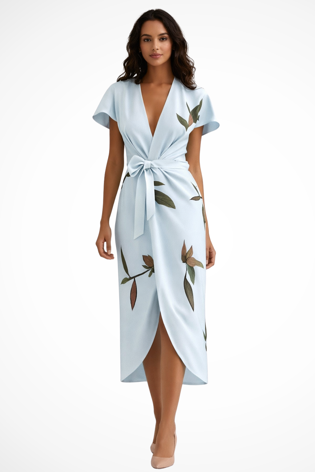 Elegant Wrap Midi Summer Dress for Women - Lightweight Fabric, Perfect for Casual Outings