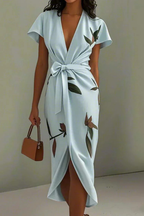 Elegant Wrap Midi Summer Dress for Women - Lightweight Fabric, Perfect for Casual Outings