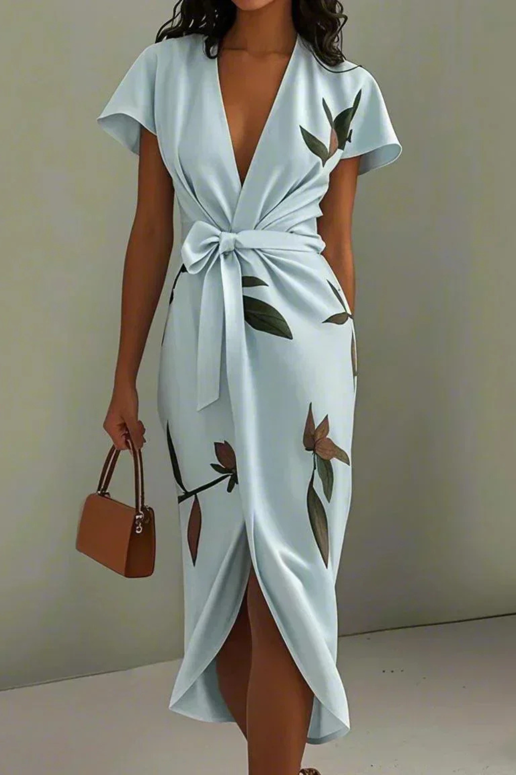 Elegant Wrap Midi Summer Dress for Women - Lightweight Fabric, Perfect for Casual Outings