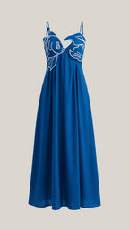 Embroidered Maxi Dress - Floral Design - Elegant Evening Wear - Women's Apparel