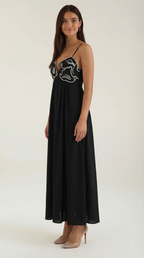 Embroidered Maxi Dress - Floral Design - Elegant Evening Wear - Women's Apparel