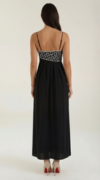 Embroidered Maxi Dress - Floral Design - Elegant Evening Wear - Women's Apparel