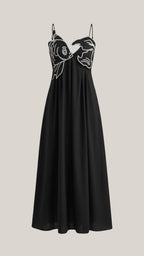 Embroidered Maxi Dress - Floral Design - Elegant Evening Wear - Women's Apparel