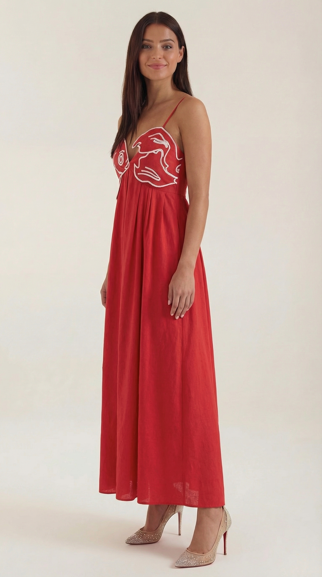 Embroidered Maxi Dress - Floral Design - Elegant Evening Wear - Women's Apparel