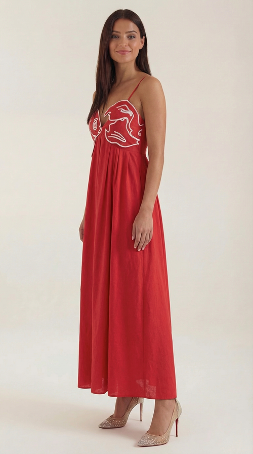 Embroidered Maxi Dress - Floral Design - Elegant Evening Wear - Women's Apparel
