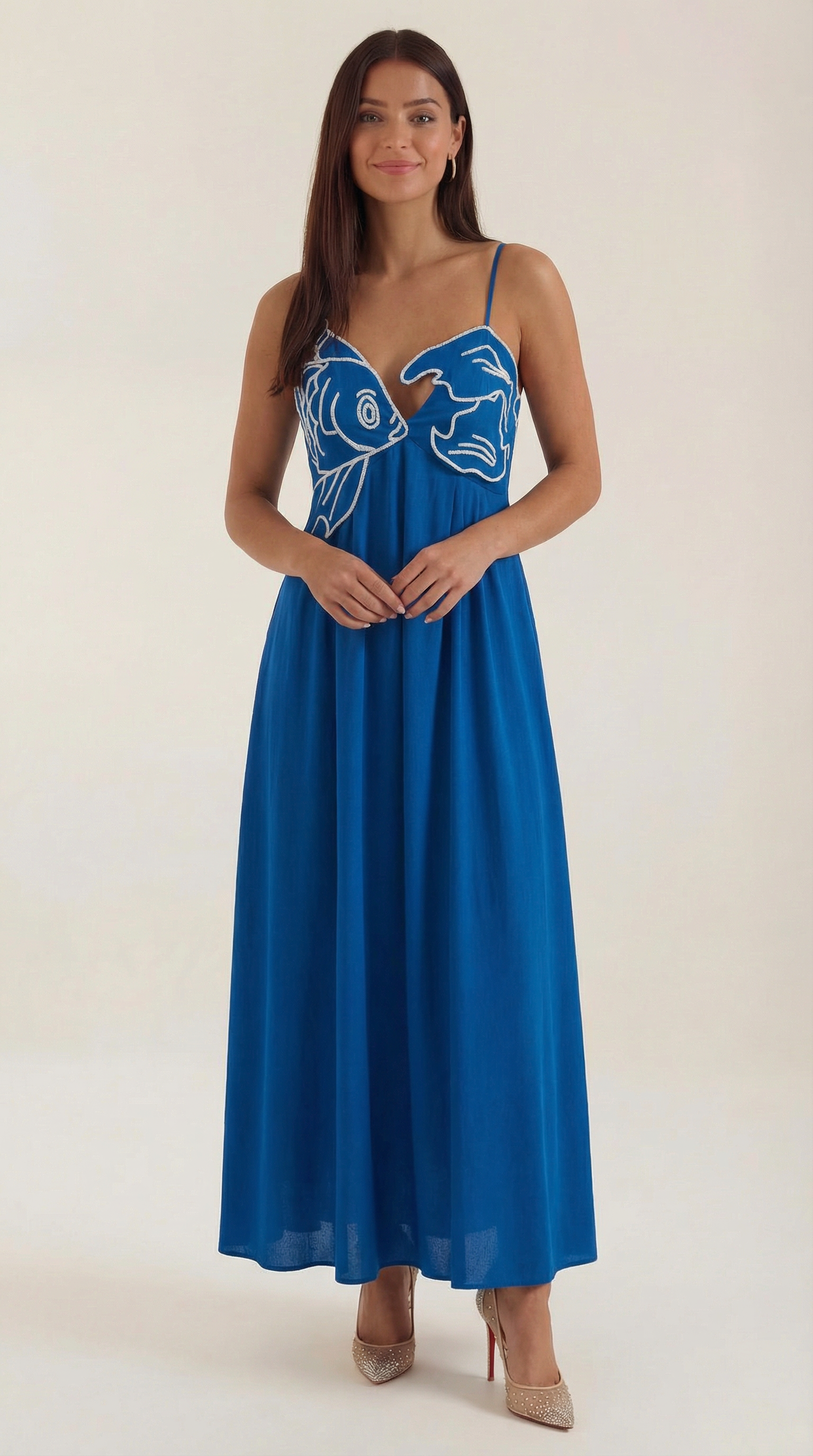 Embroidered Maxi Dress - Floral Design - Elegant Evening Wear - Women's Apparel