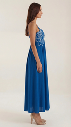 Embroidered Maxi Dress - Floral Design - Elegant Evening Wear - Women's Apparel