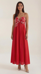 Embroidered Maxi Dress - Floral Design - Elegant Evening Wear - Women's Apparel