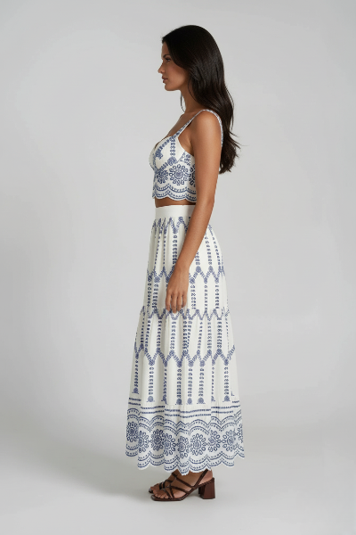 Embroidered Sleeveless Tie Back Skirt Set - Women's Summer Outfit