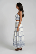 Embroidered Sleeveless Tie Back Skirt Set - Women's Summer Outfit