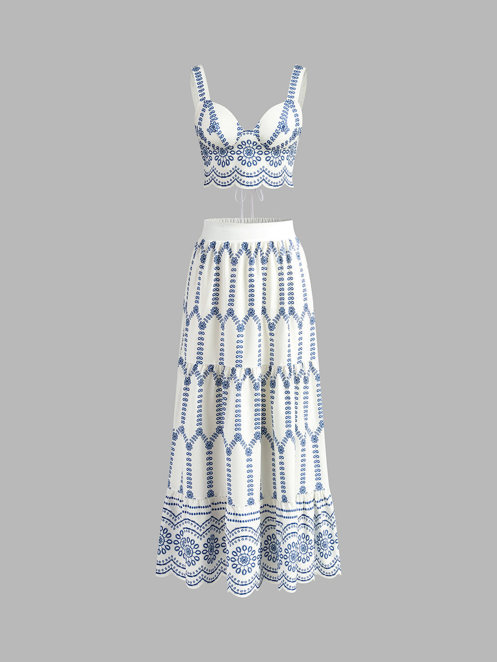 Embroidered Sleeveless Tie Back Skirt Set - Women's Summer Outfit