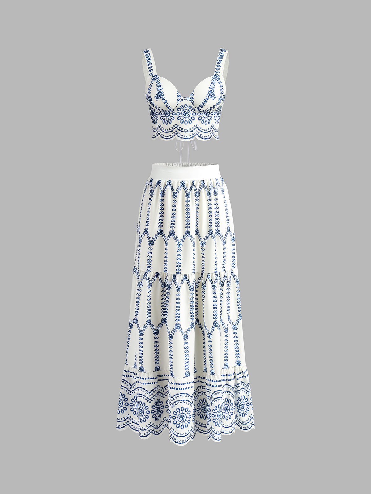 Embroidered Sleeveless Tie Back Skirt Set - Women's Summer Outfit