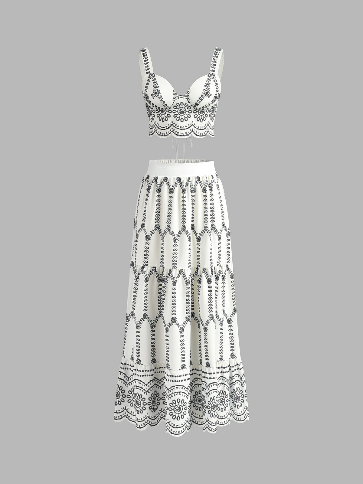 Embroidered Sleeveless Tie Back Skirt Set - Women's Summer Outfit