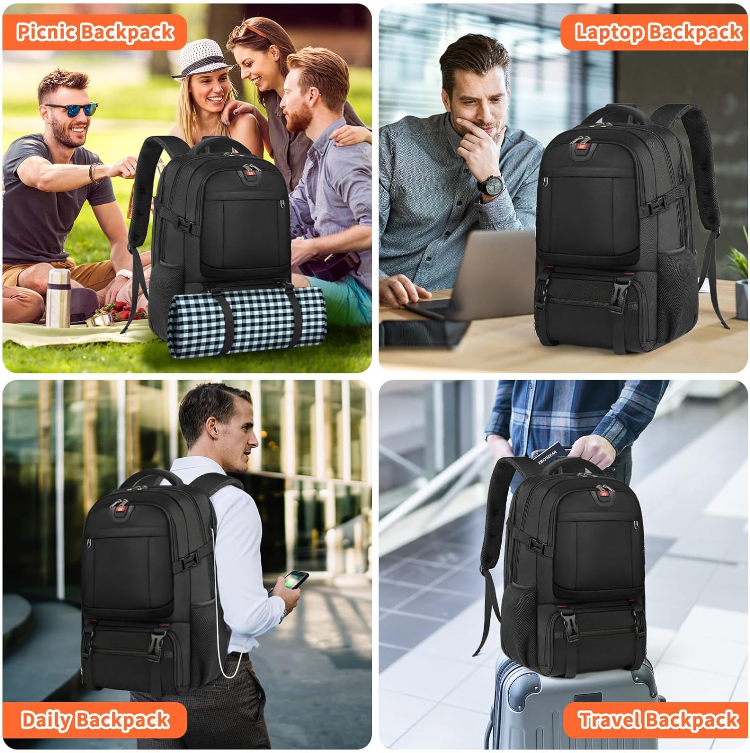Extra-Large Laptop Backpack with USB Charging Port – Travel, Work