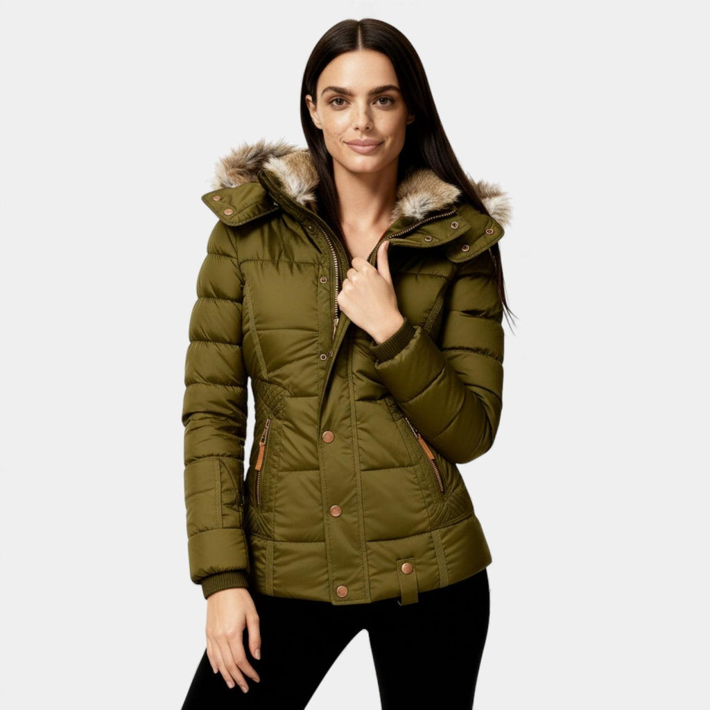 Faux Fur Hooded Puffer Jacket for Women - Quilted Winter Coat for Cold Weather Fashion and Comfort