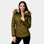 Faux Fur Hooded Puffer Jacket for Women - Quilted Winter Coat for Cold Weather Fashion and Comfort