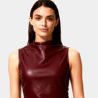 Faux Leather Sleeveless Mock Neck Top for Women - Stylish and Versatile Casual Wear