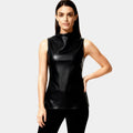 Faux Leather Sleeveless Mock Neck Top for Women - Stylish and Versatile Casual Wear
