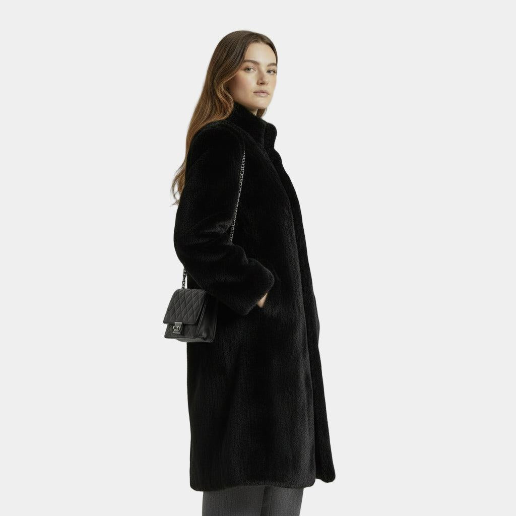 Faux Mink Fur Long Coat for Women - Stylish Winter Outerwear for Cold Weather