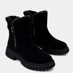 Faux Suede Winter Boots for Women with Fur Lining and Side Zip – Stylish and Warm Footwear for Cold Weather