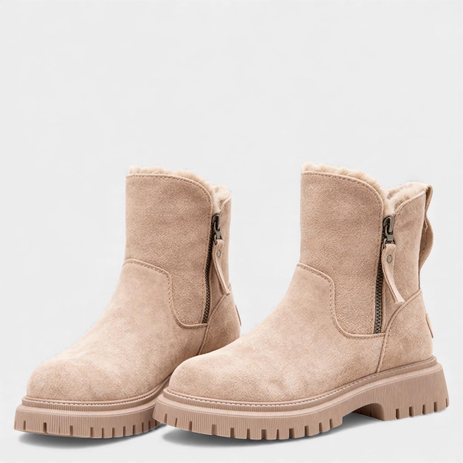 Faux Suede Winter Boots for Women with Fur Lining and Side Zip – Stylish and Warm Footwear for Cold Weather