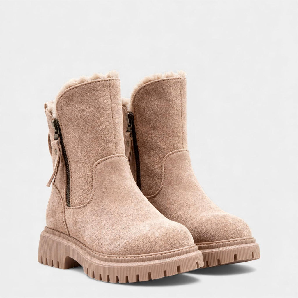 Faux Suede Winter Boots for Women with Fur Lining and Side Zip – Stylish and Warm Footwear for Cold Weather