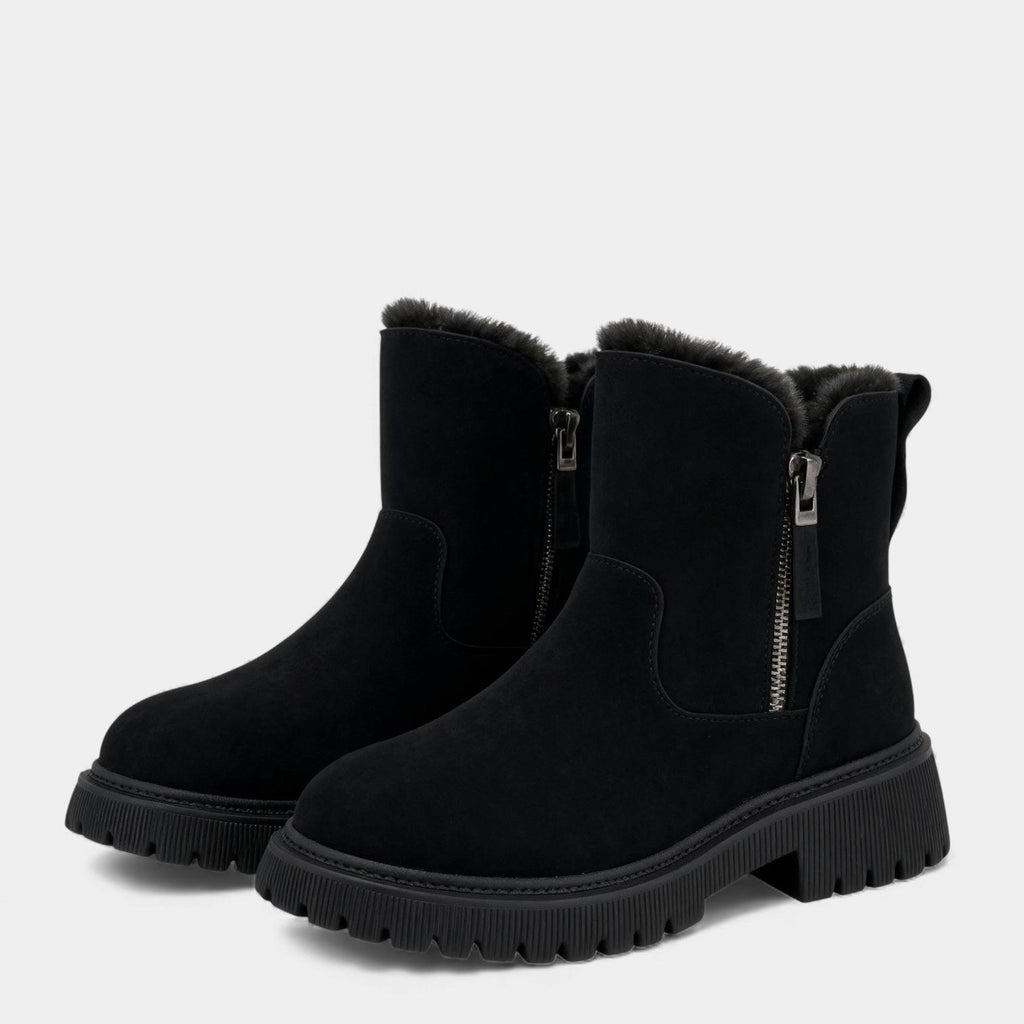 Faux Suede Winter Boots for Women with Fur Lining and Side Zip – Stylish and Warm Footwear for Cold Weather
