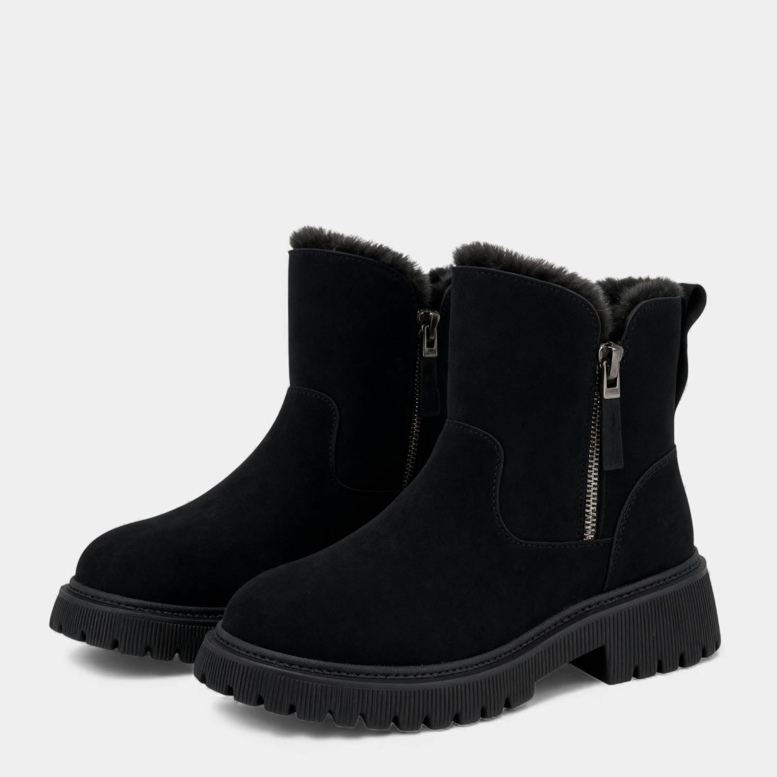 Faux Suede Winter Boots for Women with Fur Lining and Side Zip – Stylish and Warm Footwear for Cold Weather