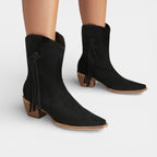 Faux Suede Women's Cowboy Boots - Pointed Toe Western Footwear for Casual and Dressy Occasions